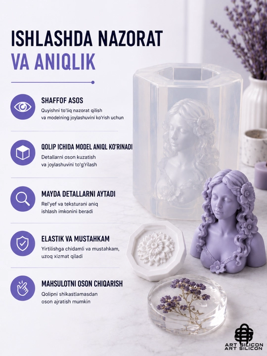 Art Silicon silikon kauchugi, moldlar va shakllar uchun, 605–640