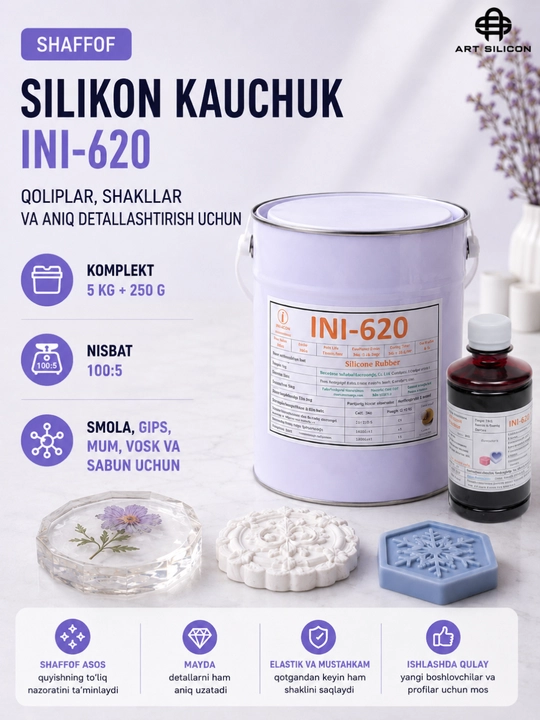 Art Silicon silikon kauchugi, moldlar va shakllar uchun, 605–640