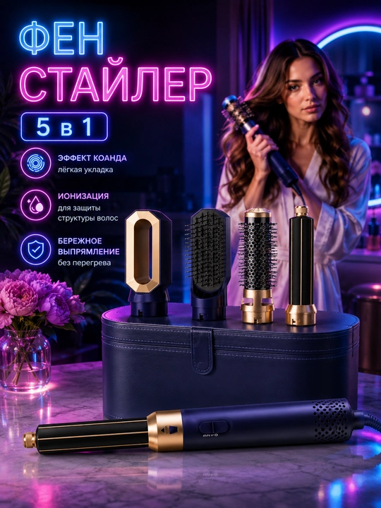 Ayollar uchun professional DYSON 5in1 fen to'plami ko'k rangda