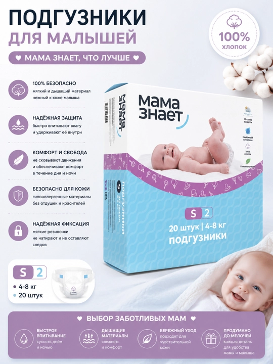Подгузники Мама знает, 1-6 размеры