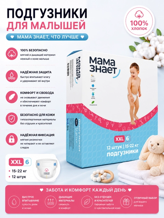 Подгузники Мама знает, 1-6 размеры