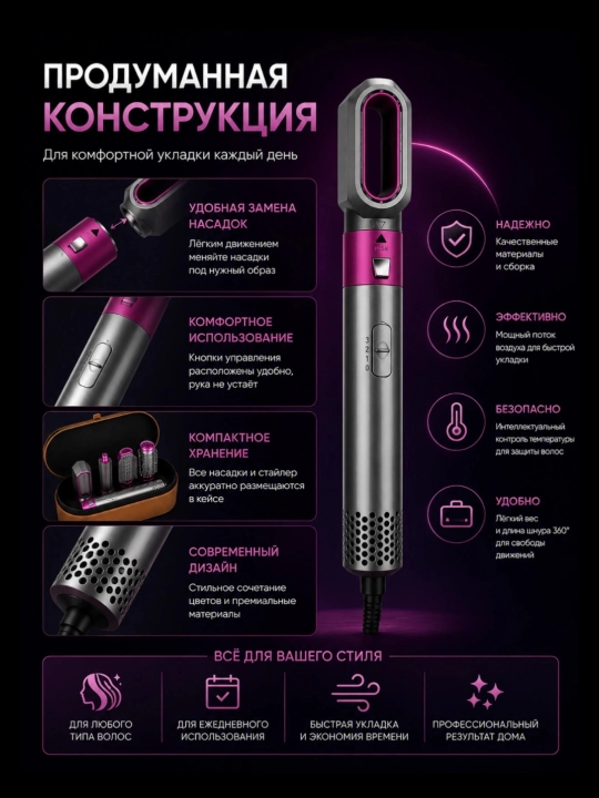 Ayollar uchun professional DYSON 5in1 fen to'plami to'q sariq rangda