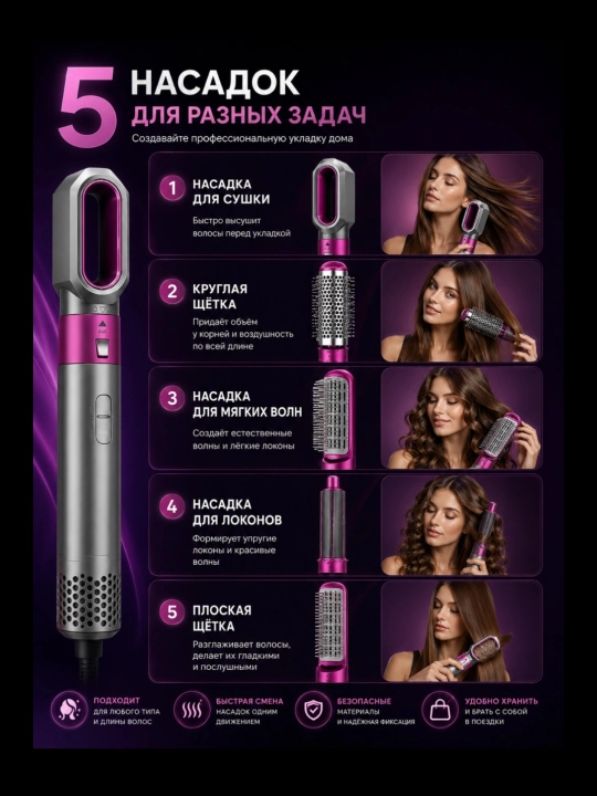 Ayollar uchun professional DYSON 5in1 fen to'plami to'q sariq rangda