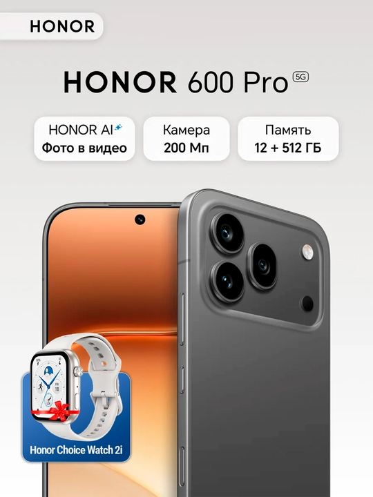 Смартфон Honor 600 Pro 5G, 200Мп, 7000мАч батарея, флагман Snapdragon 8 Elite + подарок - 
