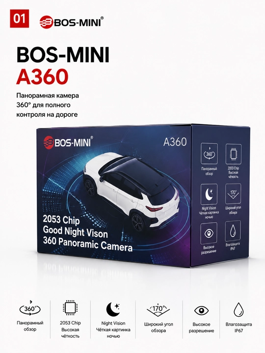 Система кругового обзора BOS-MINI A360 360°, 4 камеры, ночное видение, IP67 - 