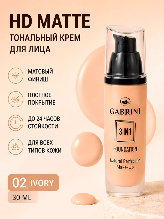 GABRINI Tonal krem 3 si 1 , namlovchi, barcha teri turlari uchun, 45ml