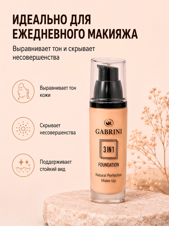 GABRINI Tonal krem 3 si 1 , namlovchi, barcha teri turlari uchun, 45ml