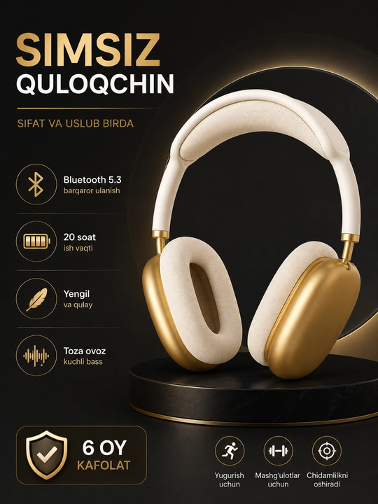 Simsiz Bluetooth quloqchin, Premium Over-Ear naushnik, Bluetooth 5.3