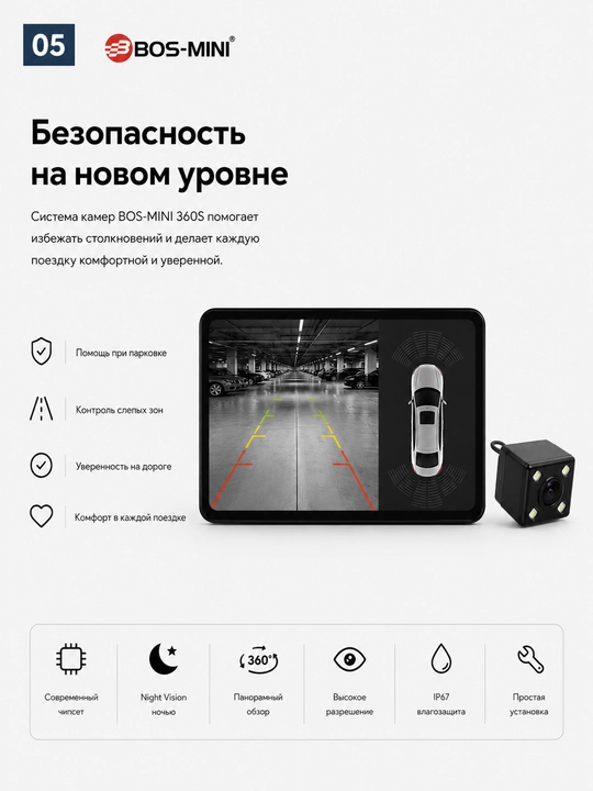 BOS-MINI 360S Full HD 360° kuzatuv tizimi, 4 kamera, tungi ko‘rish