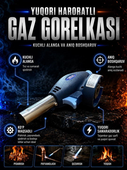 Gaz Balloniga Ulanadigan Portativ Gaz Gorelka (Flame Gun 915)