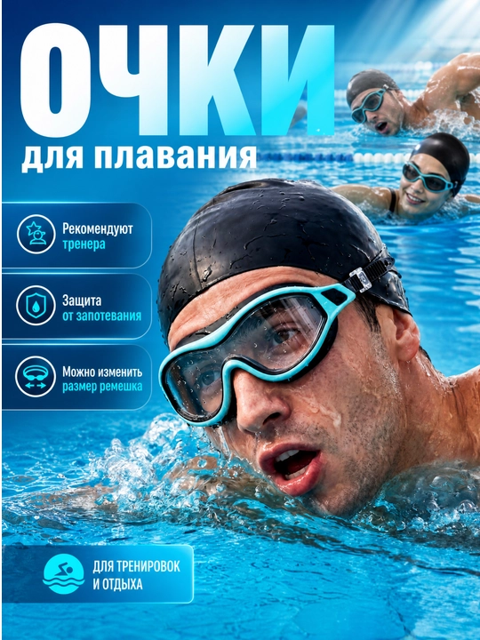 Очки для плавания, в футляре, с регулятором размера, для детей и взрослых - 