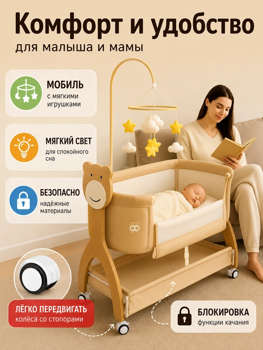 Детская кровать, люлька для новорожденного с пультом управления и музыкой по Bluetooth