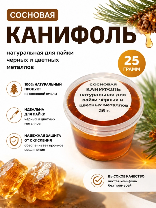 Канифоль сосновая натуральная для пайки, 25 г - 