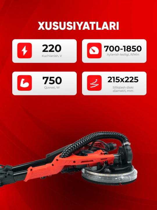 TEH TS21511 devor va shiftlar uchun silliqlash mashinasi, 750 Vt, 220 V, 700–1850 ayl/min