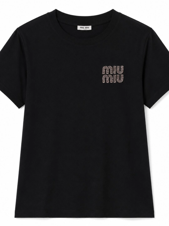 Женская футболка Miu Miu Premium из 100% хлопка с декоративным логотипом - 