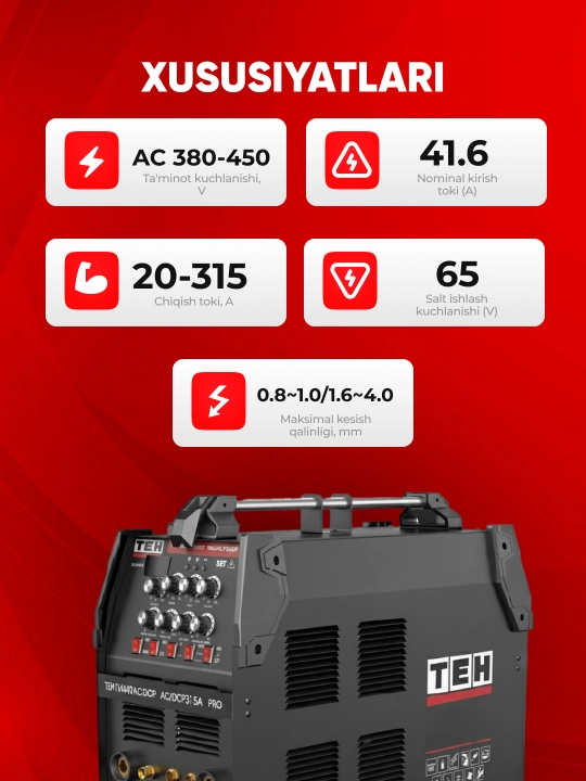 TEH TWT400P TIG-ACDC-315A invertorli argon yoyli payvandlash apparati, 20-315 A