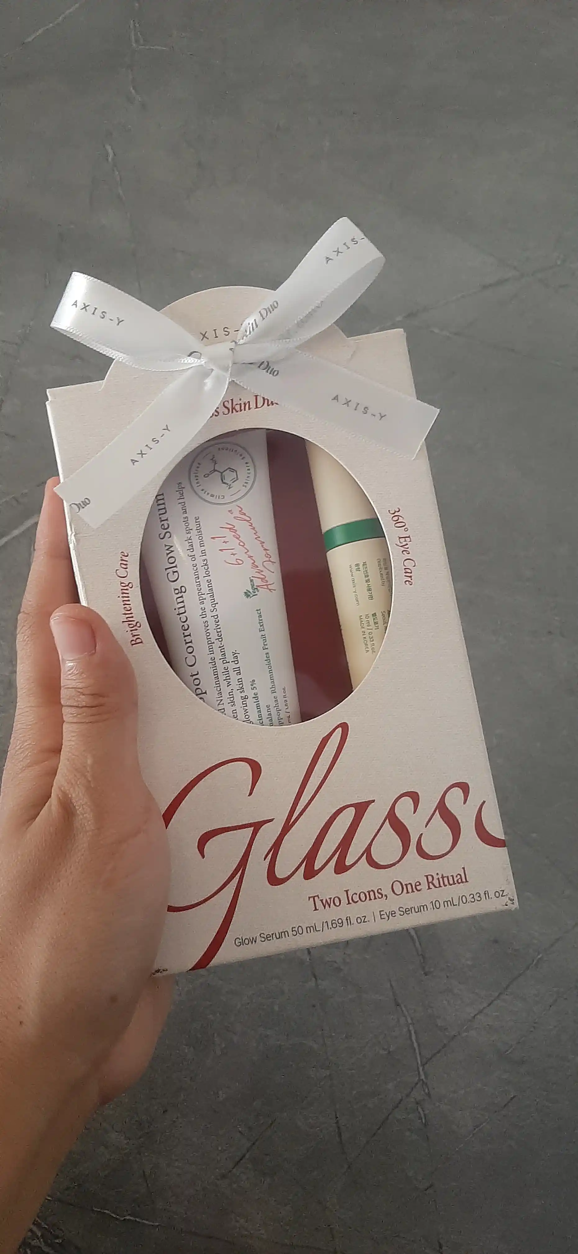 Yaltiruvchi va namlantiruvchi teri uchun AXIS-Y Glass Skin Duo