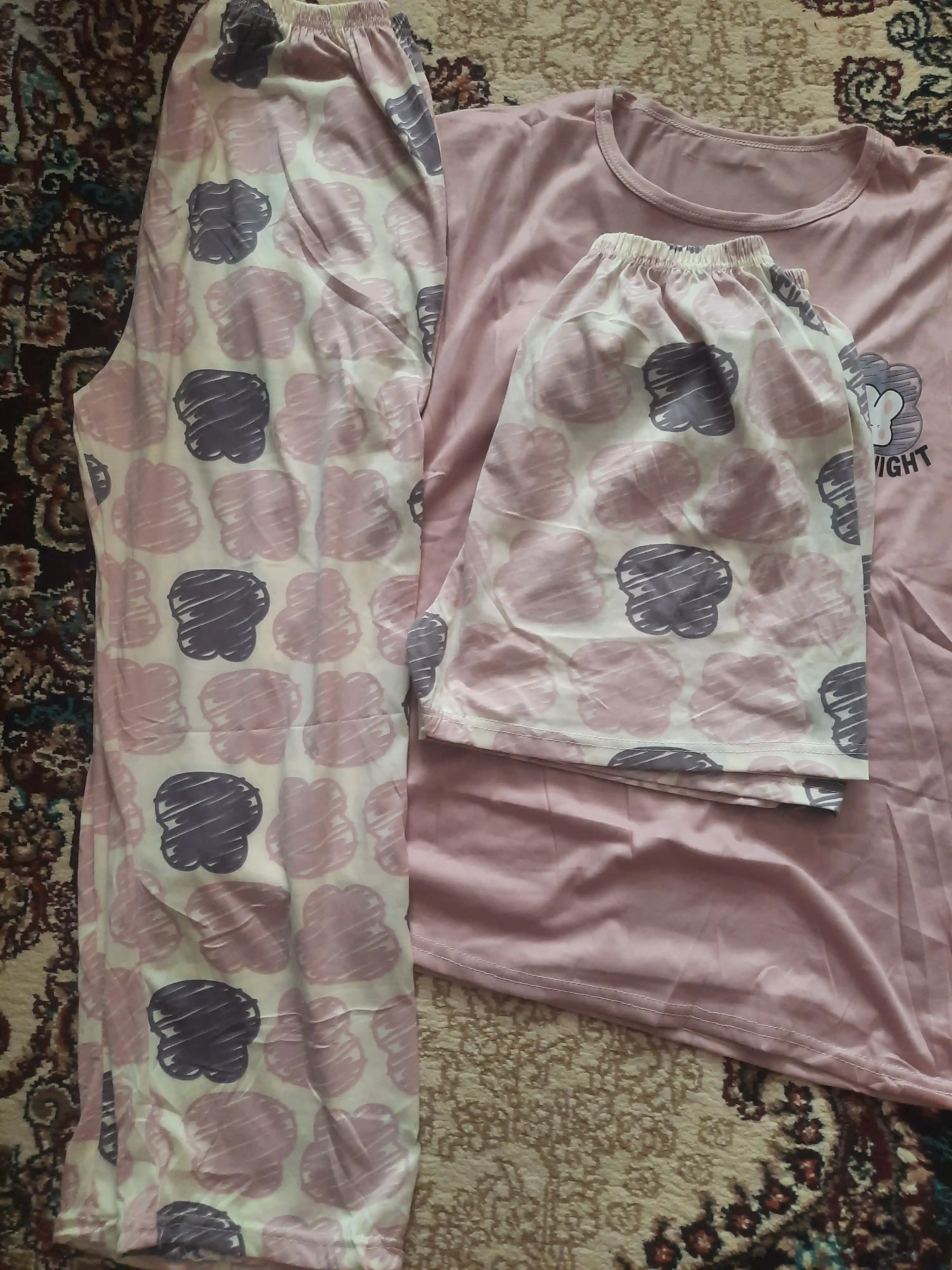 Ayollar uchun uch qismli pijama, 3v1, keng, o‘lchamlari M-3XL