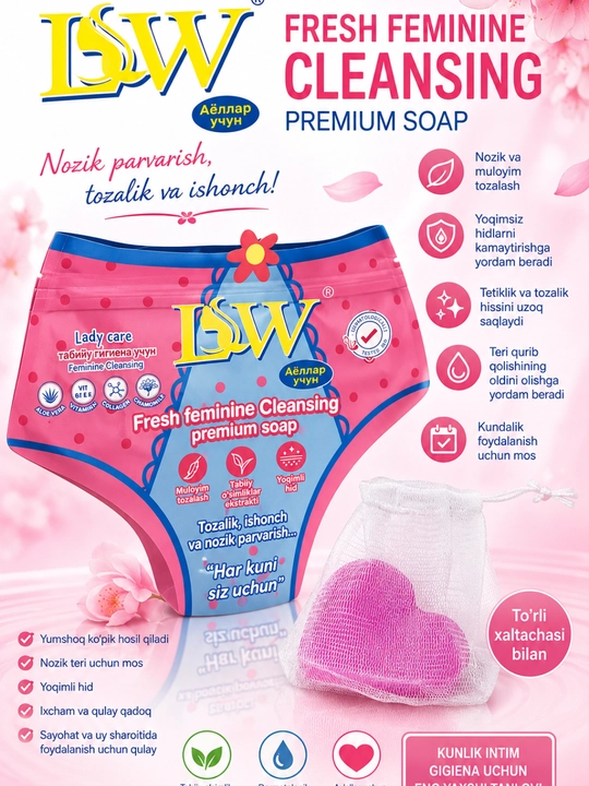 Ayollar uchun intim gigiyena sovuni (yurak shaklida) - ISW Fresh Feminine Cleansing Soap - 