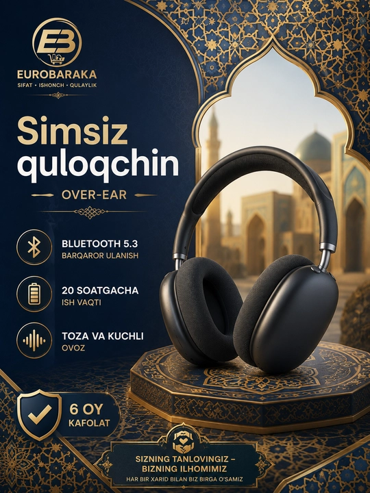 Simsiz Bluetooth quloqchin Over-Ear, Bluetooth 5.3, mikrofonli