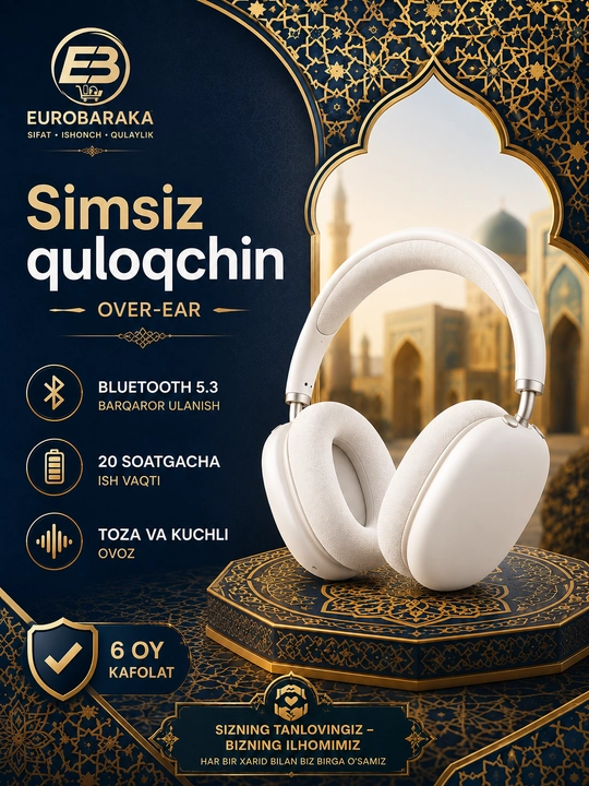 Simsiz Bluetooth quloqchin Over-Ear, Bluetooth 5.3, mikrofonli