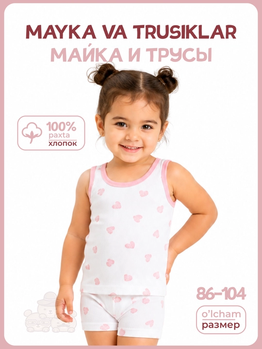 Комплект детского белья, майка и трусы, 100% хлопок, 86–104 - 