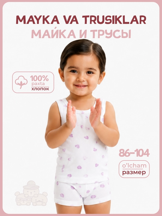 Комплект детского белья, майка и трусы, 100% хлопок, 86–104 - 