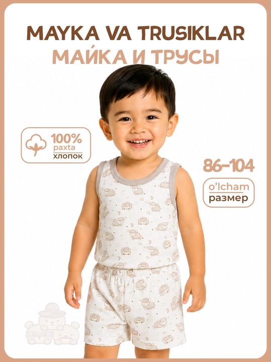 Комплект детского белья, майка и трусы, 100% хлопок, 86–104 - 