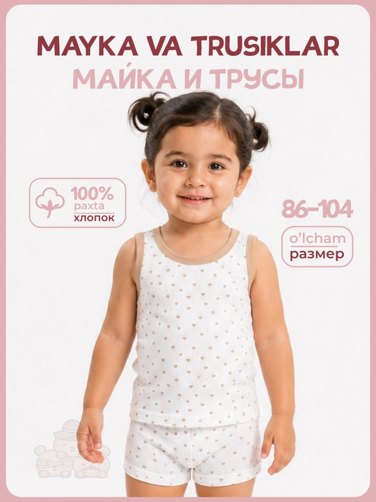 Комплект детского белья, майка и трусы, 100% хлопок, 86–104 - 