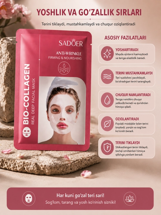 SADOER Facial Sheet Mask, yuz terisini namlantirish va parvarishlash uchun - 