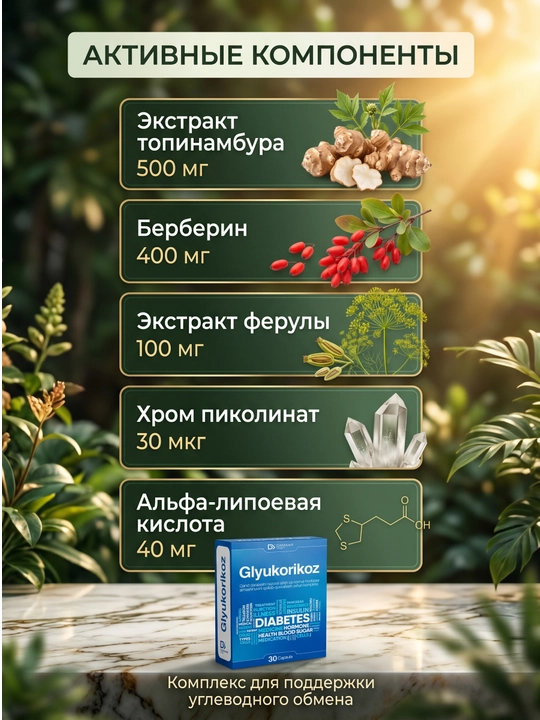 Глюкорикоз — витамины для сахарного диабета, таблетки, №24 капсулы