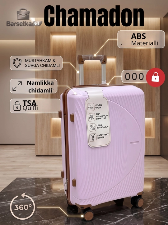 Qulfli yo‘l chamadoni, chamadonlar 360° ga aylanadigan qulflanadigan yo‘l sumkasi chemadon - 