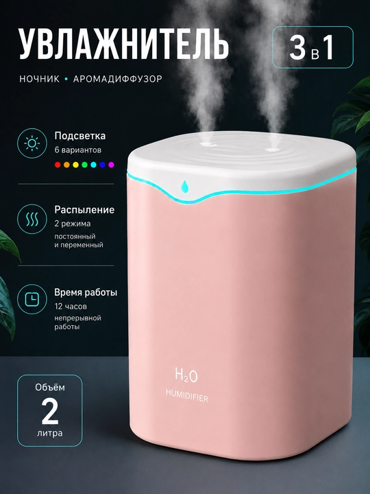 Havo namlagich stol usti aromadiffuzor tungi chiroq LED yoritgichli 3 rangli - 
