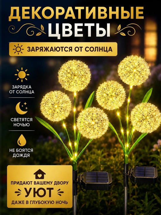 Quyosh batareyali bog' yoritgichi, Momoqaymoq, tunda yonuvchi dekorativ gullar, LED - 