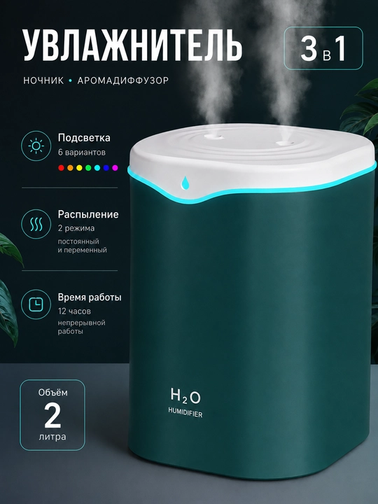 Havo namlagich stol usti aromadiffuzor tungi chiroq LED yoritgichli 3 rangli - 