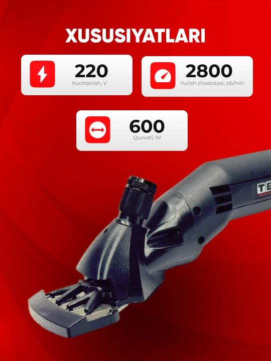 Qo‘y sochini olish mashinasi TEH TSC806, 600 Vt, 2800 ayl/min