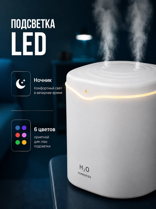 Havo namlagich stol usti aromadiffuzor tungi chiroq LED yoritgichli 3 rangli