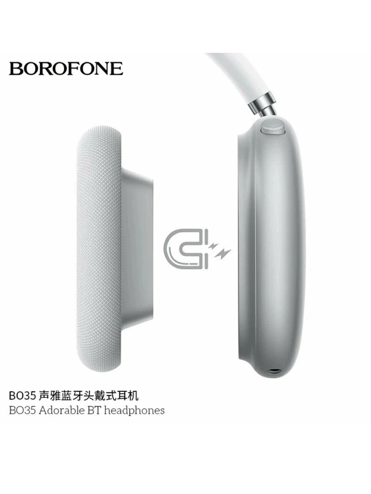 Наушники Borofone BO35, сменные амбушюры, Bluetooth 5.4, время работы 45 ч, серебристые