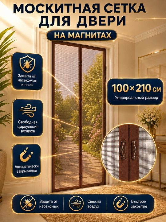 Москитная сетка для двери, на магнитах, 100 * 210 см