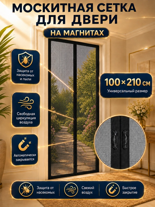 Москитная сетка для двери, на магнитах, 100 * 210 см