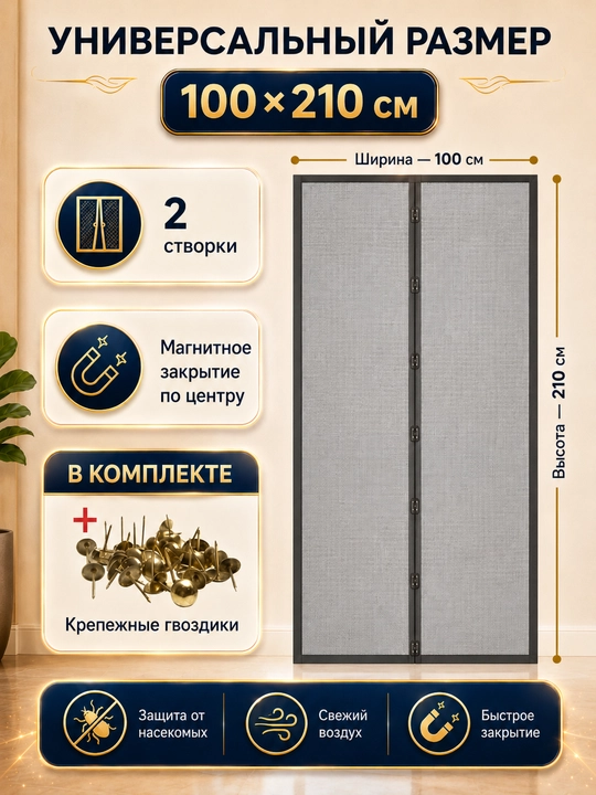 Москитная сетка для двери, на магнитах, 100 * 210 см