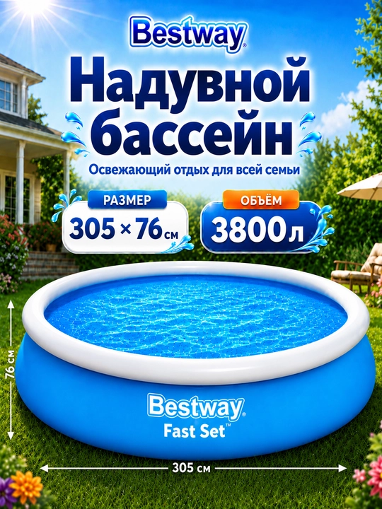 Puflanadigan basseyn Bestway Fast Set, 3800 litrgacha - 
