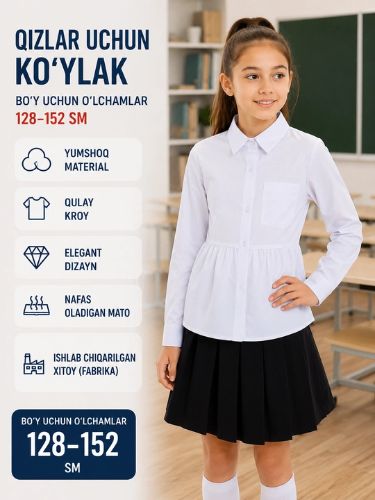 Школьная блузка с длинным рукавом - 