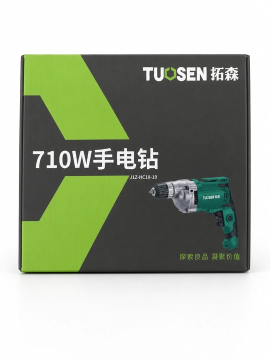 TUOSEN 710 Vt elektr drel, 10 mm patron, revers, 2 tezlik