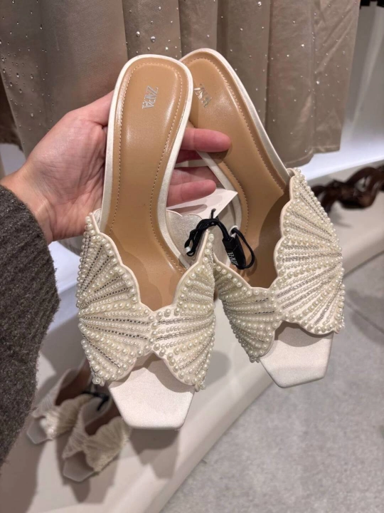 ZARA ayollar poshnali myulisi, oq va qora, tufli, kundalik va bayram uchun