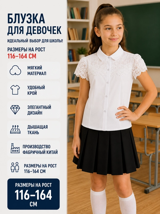 Школьные блузки для девочек, с длинными и короткими рукавами, 9 видов