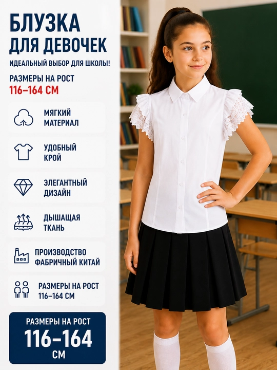 Школьные блузки для девочек, с длинными и короткими рукавами, 9 видов