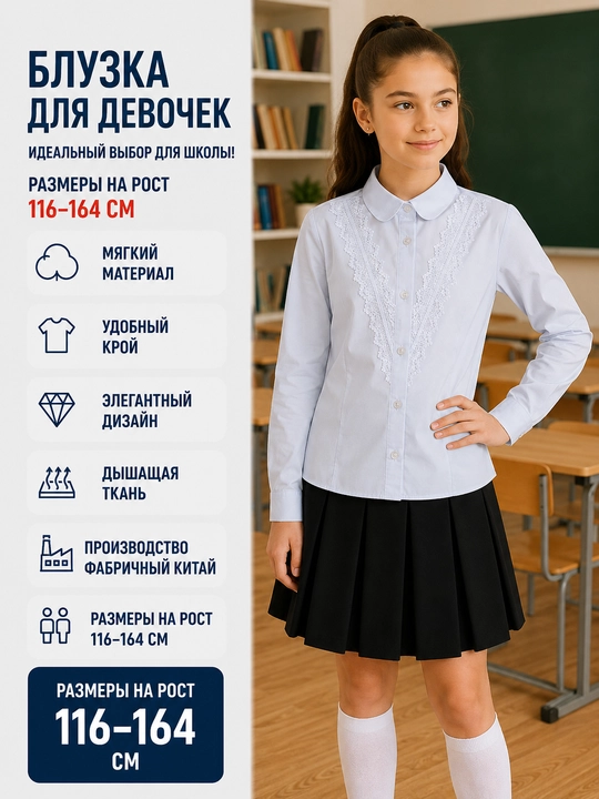 Школьные блузки для девочек, с длинными и короткими рукавами, 9 видов