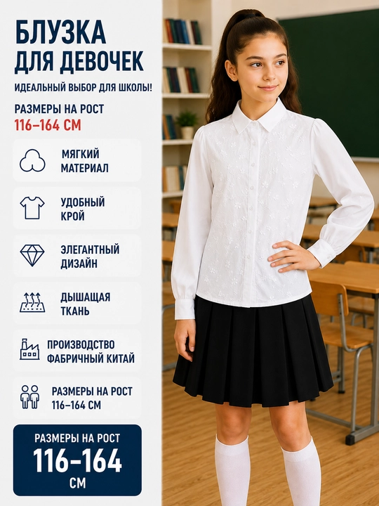 Школьные блузки для девочек, с длинными и короткими рукавами, 9 видов