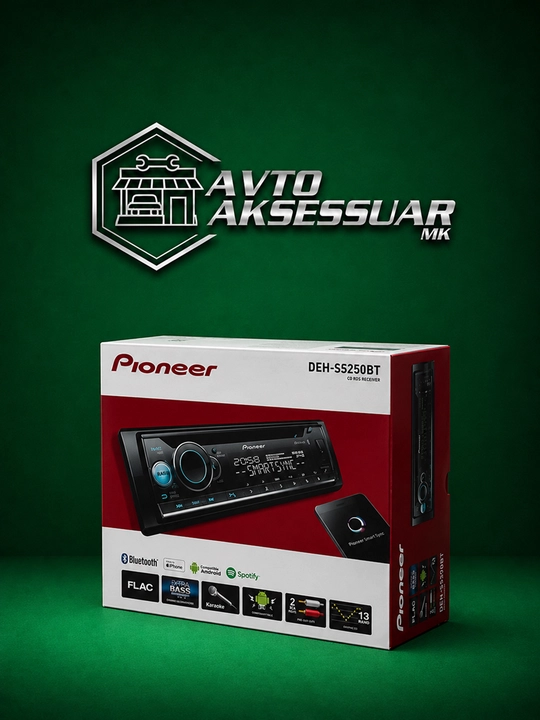 Avtomobil uchun Pioneer DEH-S5250BT magnitolasi, 1-DIN, qora, Bluetooth, USB, AUX - 